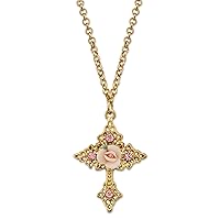 1928 Jewelry Women's Porcelain Rose Cross Filigree Pendant Necklace 18