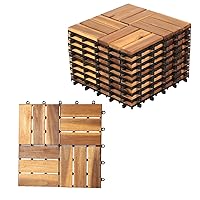 10 PCS Wood Interlocking Deck Tiles, Flooring Patio-Tiles 12 x 12 Inch for Waterproof All Weather Garden Porch Indoor Outdoor，Mosaic Pattern