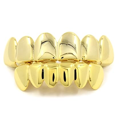 New Custom Fit 14k Gold Plated Hip Hop Teeth Grillz Caps Top & Bottom Grill Set