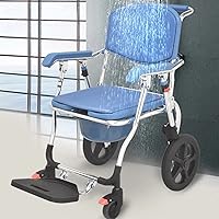 Shower Wheelchair, Commode Chair for Toilet with Arms Foldable, Commode Transport Chair with Wheels, Shower Wheelchair Commode, for Elderly and Disabled