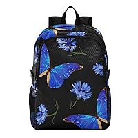 ALAZA Blue Butterfly Flower Hiking Backpack Packable Lightweight Waterproof Dayback Foldable Shoulder Bag for Men Women Travel Camping Sports Outdoor