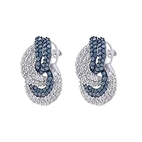 3.33 Carat (Cttw) Round Cut White and Blue Natural Diamond Bypass Stud Earrings in Sterling Silver Screw Back (H-I Color,I2-I3 Clarity)