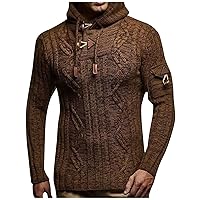 Turtle Neck Sweaters for Men,Men Knitted Hoodies Pullover Casual Long Sleeve Turtleneck Sweaters with Drawstring
