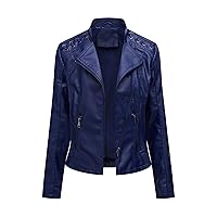YMING Womens Faux Leather Moto Jackets Oversized Zip Up Short Coat Fall Solid Color Biker PU Outwear