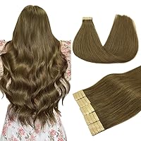 DOORES Tape in Hair Extensions Real Human Hair, Medium Brown 12 Inch 40g 20pcs, Hair Extensions Tape in Human Hair Natural Remy Hair Invisible Hair Extensions