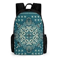 Paisley Bandana Print Laptop Backpacks 16 Inch Travel Shoulder Bag Multipurpose Casual Hiking Daypack