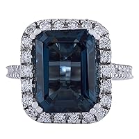 10.91 Carat Natural London Blue Topaz and Diamond (F-G Color, VS1-VS2 Clarity) 14K White Gold Cocktail Ring for Women Exclusively Handcrafted in USA