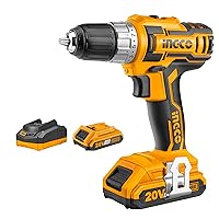 INGCO Lithium-Ion Cordless Drill, Electric Drill 20V Drill Driver with Battery Pack and Charger, 45NM CDLI200213