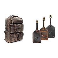 LUXEORIA Laptop Backpack with Luggage Tag, Genuine Leather Backpack and Tags for Men. Gifting Combo for Mens