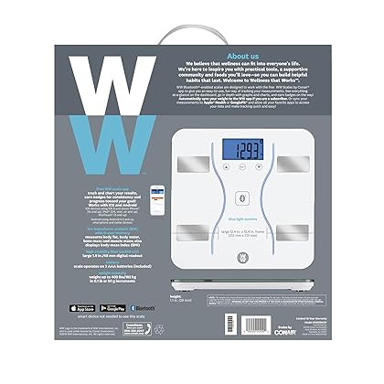 Weight Watchers Scales by Conair Bathroom Scale for Body Weight, Glass Digital Scale, Body Analysis Measures Body Fat, Body Water, BMI, Bone Mass & Muscle, Measures Weight up to 400 Lbs White