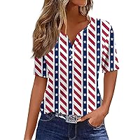Women's 4Th of July Outfits T Shirt Tee Print Button Short Sleeve Daily Weekend Fashion Basic Top, S-3XL