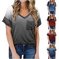 Women's Blouses Fashion 2023 V-Neck Casual Printing Pocket Short Sleeve T-Shirt Top Tshirts Shirts