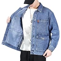 Mens Denim Jacket Ripped Slim Jean Jacket Coat Rugged Wear Unlined Denim Jacket