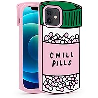 Cute iPhone 12 Case, Chill Pills iPhone 12 Pro Case, Funny 3D Cartoon Capsule Bottle Soft Silicone Shockproof Cases Cover Skin for Girls Kids Women Children Multicolor