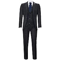 Men's Classic 3 Piece Black Herringbone Peaky Blinders Tweed Suit