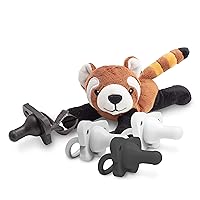 Dr. Brown's Baby Lovey Pacifier Holder & Teether Clip, Soft Plush Stuffed Animal Red Panda Pacifier Tether with Four-Piece HappyPaci Pacifier, 100% Silicone, 0-6m