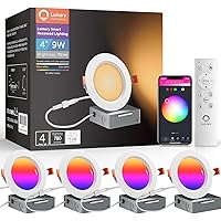 Smart Recessed Lighting 4 Inch, Canless WiFi Led Recessed Lights 9W, RGBWW Ceiling Downlight with Junction Box Ultra-Thin and Anti-Glare Trim Work with Alexa/Google Assistant/BT Remote 4PACK