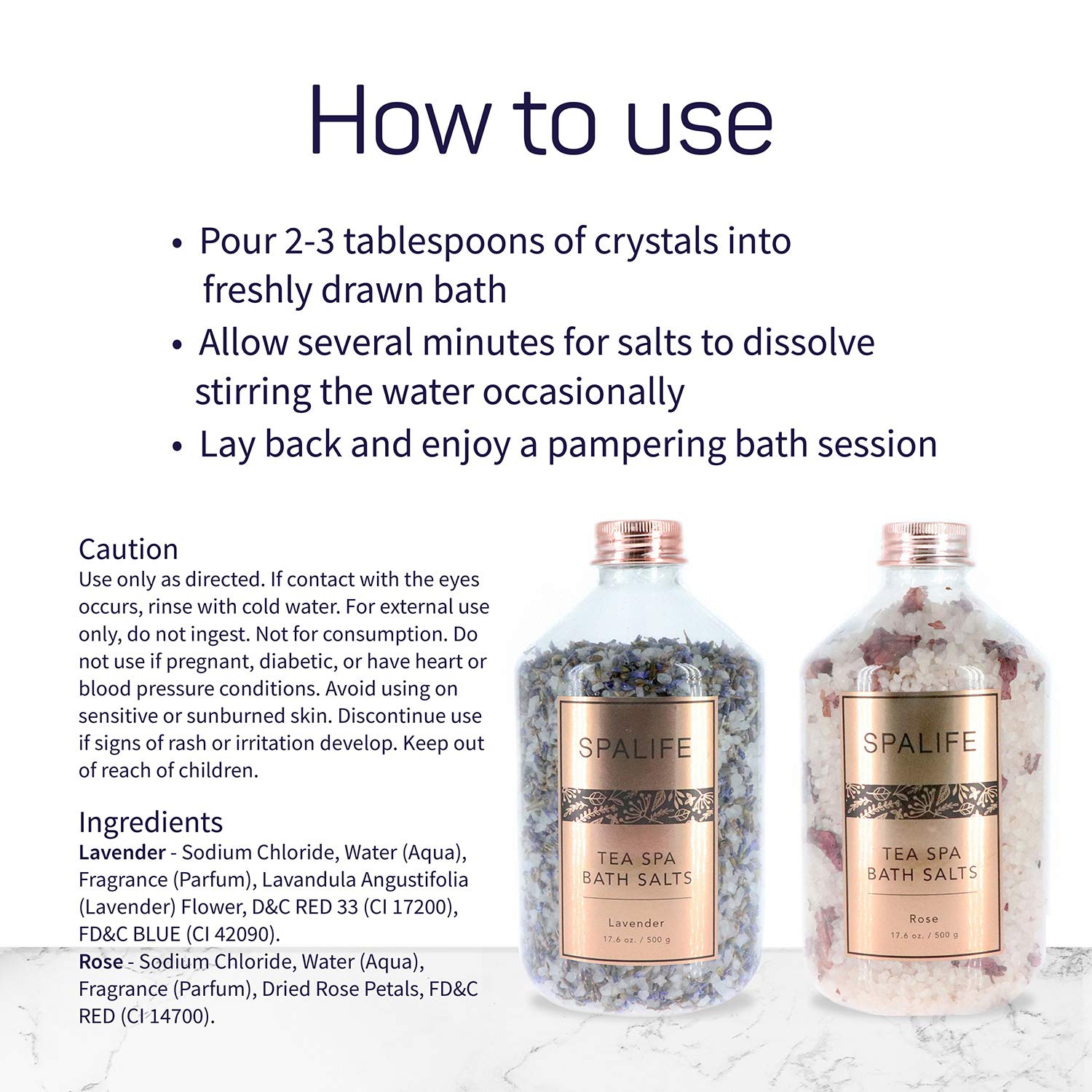SpaLife Soothing Petal-Infused Effervescent Mineral Bath Salts - 2 Pack 17.6 oz. ea (Lavender & Rose) Clear