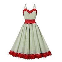 Women's Vintage Lace Trim Audrey Dress 1950s Spaghetti Strap Retro Cocktail Dresses Homecoming Rockabilly Prom Gown