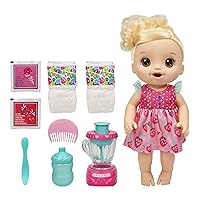 Magical Mixer Baby Doll, Strawberry Shake, Doll with Toy Blender, Baby Doll Set for Kids 3 and Up, Blonde Hair