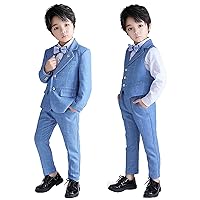 Boys Suit Vest Set 5-Piece Formal Suit Boy Short Sleeves Long Sleeves Shirts and Pants Shorts Outfits Set with Tie Bow