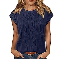 Womens Tops Casual Dressy Basic T Shirts Loose Fit Crewneck Cap Sleeve Tee Summer Outfits 2024 Blues