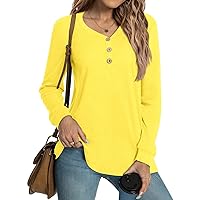 HOTGIFT 2024 Women's Tunic Tops Long Sleeve Casual Shirts V Neck Button T-Shirts Loose Comfy Warm Blouse