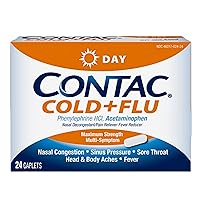 CONTAC Cold + Flu Maximum Strength Acetaminophen Daytime Multi-Symptom Relief for Nasal Congestion, Sinus Pressure, Sore Throat, Head & Body Aches, Fever, Non-Drowsy, 24 Caplets