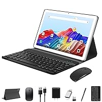 2024 Latest Tablet Android 12, 2 in 1 Tablet with 128GB Large Storage, Tablet 10 Inch HD Screen with Octa-Core Processor, 2.4G+5G WIFI Tablet with Keyboard, 13MP Rear Camera, 5.0 Bluetooth/Mouse/Case