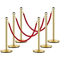 Stainless Steel Stanchion 6Pcs Red Carpet Ropes and Poles, Crowd Control Barriers, Post Queue with 3Pcs Velvet Rope, Sand Injection Hollow Base for Party, Wedding (Red Rope)