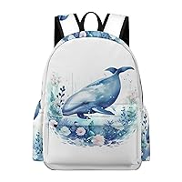 Watercolor Whale Backpack Printed Laptop Backpack Casual Shoulder Bag Business Bags for Women Men