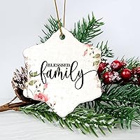 Personalized 3 Inch Blessed Family White Ceramic Ornament Holiday Decoration Wedding Ornament Christmas Ornament Birthday for Home Wall Decor Souvenir.