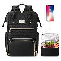 ETRONIK Lunch Backpack for Women, 15.6 inch Laptop Backpack with USB Port, Teacher Nurse Work Backpack with Cooler Bag Insulated Laptop bag Gifts for Women Men, Black