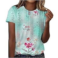 Shirts for Women 2024 Trendy Retro Floral Printed Casual Tops Short Sleeve Dressy Blouse Summer Loose Comfy Crew Neck Tees