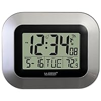 La Crosse Technology WT-8005U-S Atomic Digital Wall Clock with Indoor Temperature, Silver