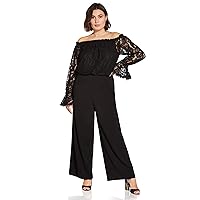 Adrianna Papell womens Off Shoulder Lace Top/Crepe Pant Jumpsuit