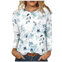 Women Shirts Crew Neck Long Sleeve Tops T-Shirt Basic Tees Casual Floral Print Blouses Top Shirts Dressy Business Blouse