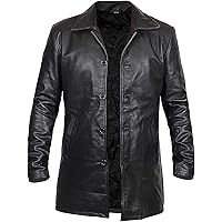 Mens Black Leather Coat -Real Leather Long Coat Men's- Classic Leather Blazer- Black Long Leather Coats