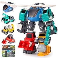 Toys for 3 4 5 6 7 8 Year Old, Transform Robot Kids Toy Vehicles | STEM Building Toys for Ages 3-6, 4 in 1 Construction Trucks Christmas Birthday Gifts for Boy Girls