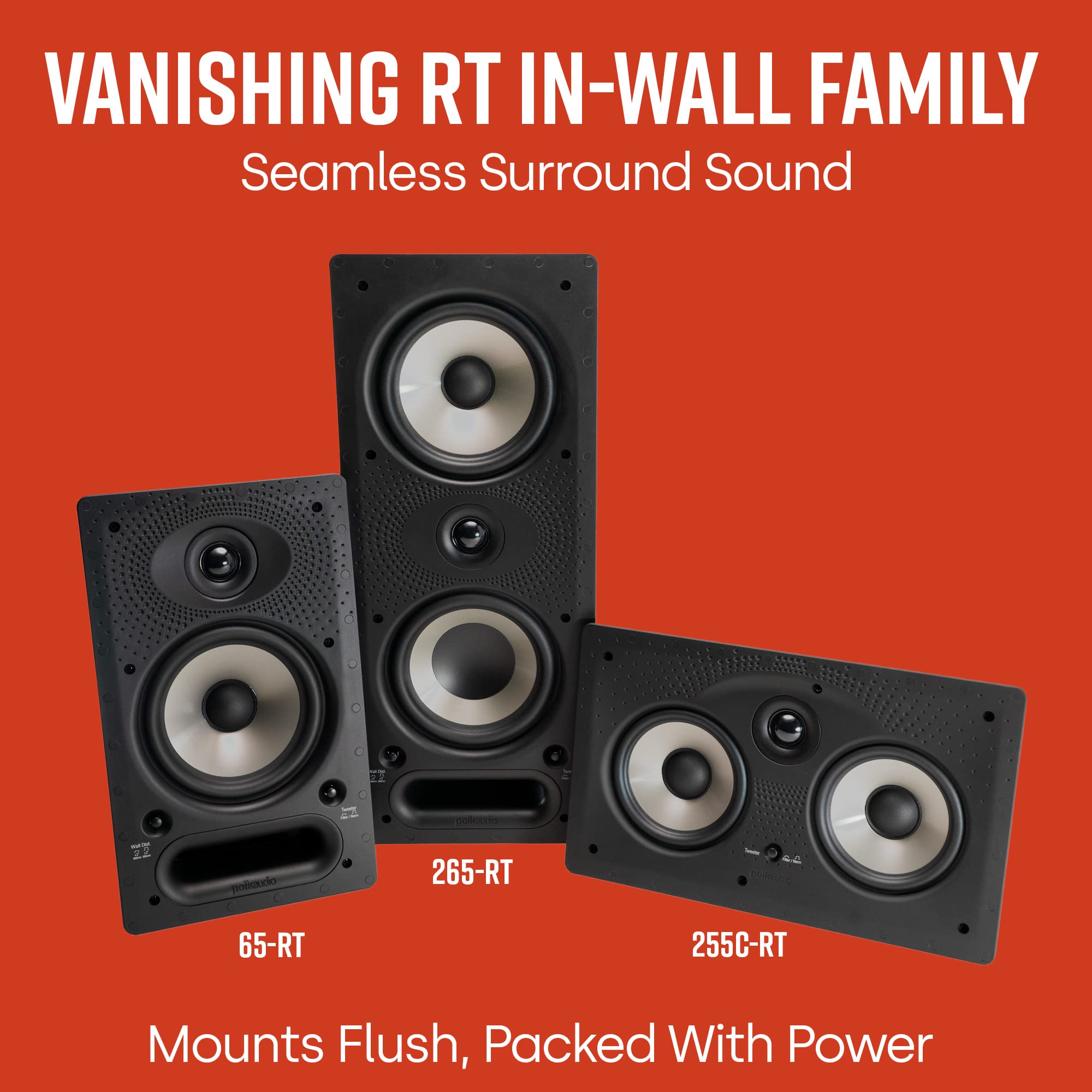 Polk Audio 265-RT 3-way In-Wall Speaker - The Vanishing Series | Easily Fits in Ceiling/Wall | High-Performance Audio - Use in Front, Rear or as Surrounds | With Power Port & Paintable Grille - Black