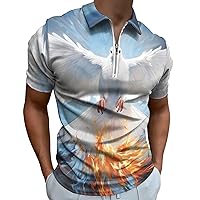 White Holy Spirit Dove Mens Polo Shirts Quick Dry Short Sleeve Zippered Workout T Shirt Tee Top