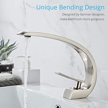 Wovier Brushed Nickel Bathroom Sink Faucet with Supply Hose,Unique Design Single Handle Single Hole Lavatory Faucet,Basin Mixer Tap Commercial