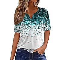 Shirts for Women,Womens Short Sleeve Tops Loose V Neck Button Boho Tops for Women Going Out Tops for Women