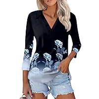 Floral Tops for Women, Women's Casual V-Neck 3/4 Sleeve Shirt Top Summer 2024, S XXXL