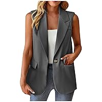 Women Sleeveless Blazer Dressy Casual Notch Lapel Suit Vest Office Work Business Suit Blazers Jacket with Pocket