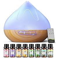 Aroma Diffiser with Essential Oils Set, 500 ML Essential Oil Diffuser with Remote Control, Humidifier with 14 Color Lights for Large Room, 4 Timer Setting, Auto Shut-Off