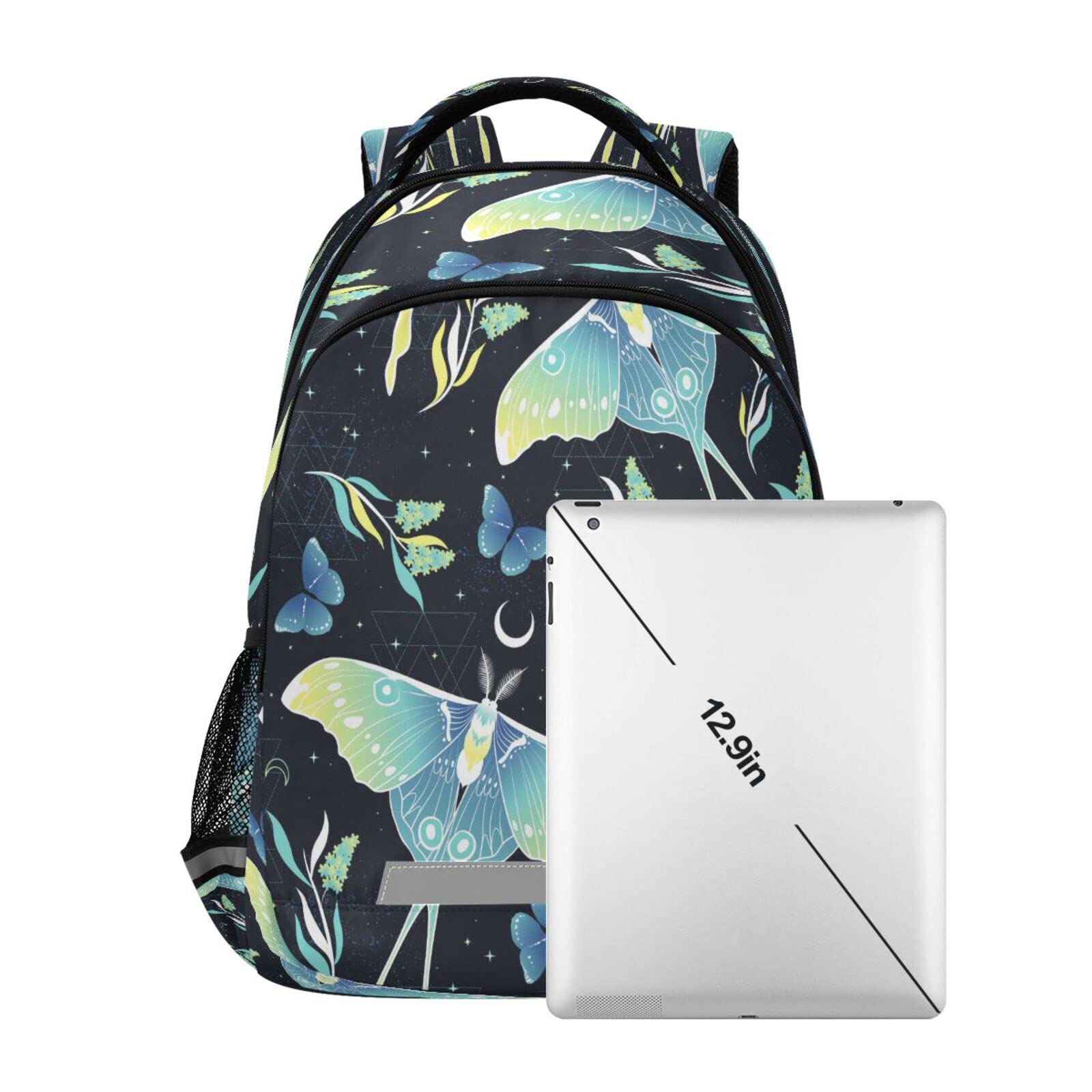 Teal Moth Butterfly Backpacks Travel Laptop Daypack School Book Bag for Men Women Teens Kids