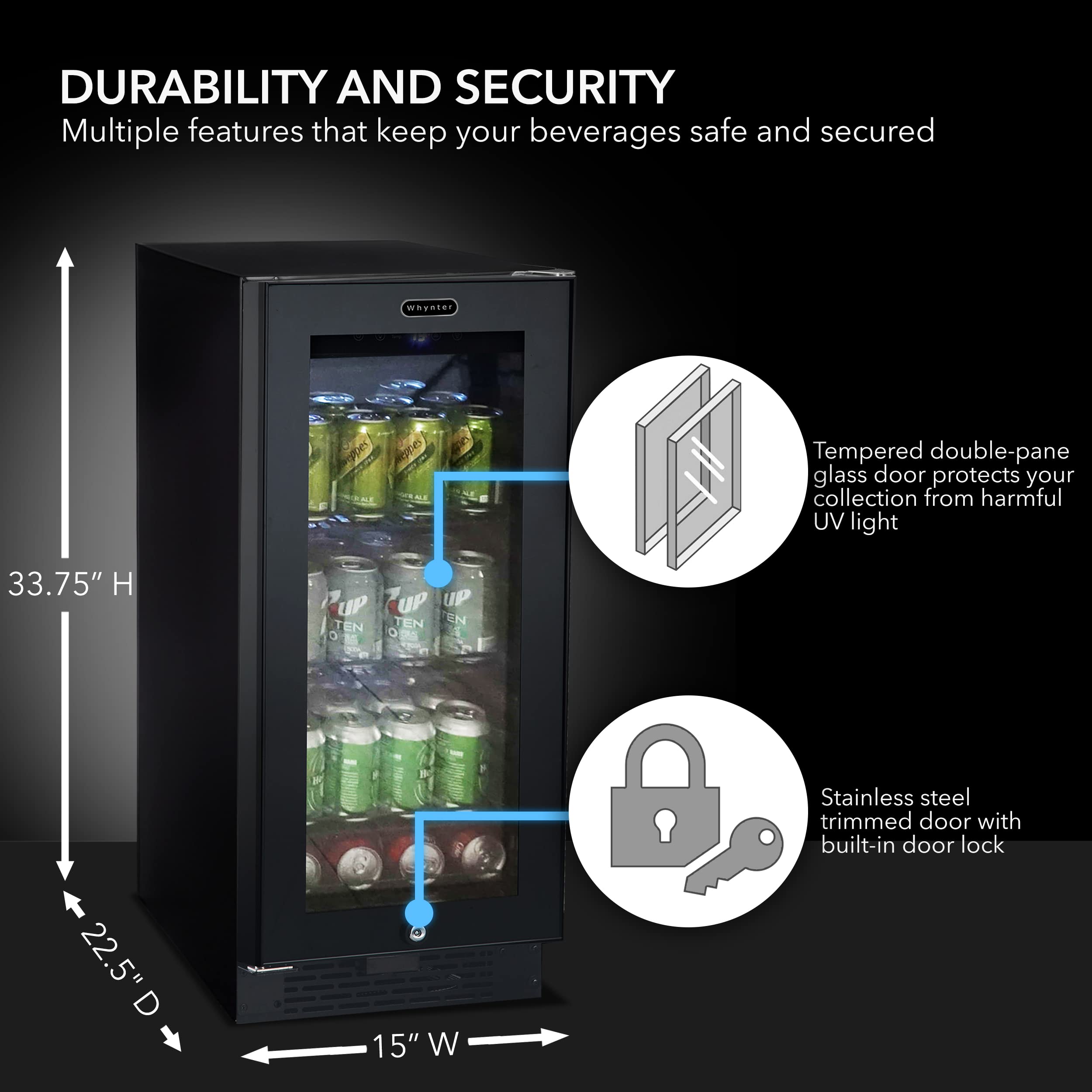 Whynter BBR-801BG Built-in Black Glass 80-can Capacity 3.0 cu ft Beverage Refrigerators, Silver-80-Can, Silver