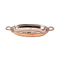 Indian Art Villa Steel Copper Dish Serving Oval Platter with Brass Handle 550 ML - Home Hotel Restaurant Tableware