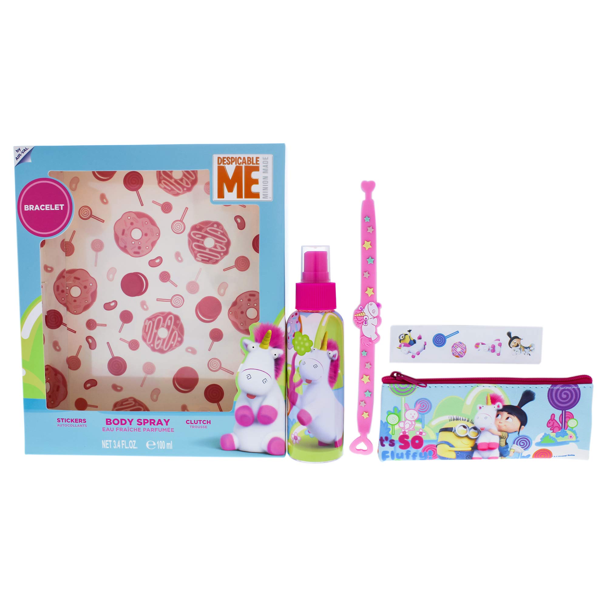 Universal Mpf Fluffy for Kids - Gift Set 3.4 oz Body Spray, Clutch, Stickers, Bracelet, 4.0 Count